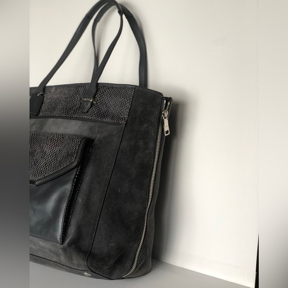 COACH Grey Large Carryall Suede Leather Tote Large Expandable Zipper Snakeskin - Picture 8 of 15